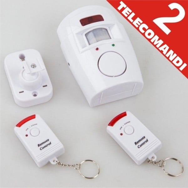 ALLARME CON SENSORE INFRAROSSI 2 TELECOMANDI 105 DB RAGGIO 6 METRI FIRST ALARM