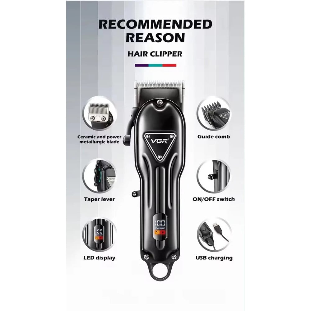 Tagliacapelli Professionale VGR V-051 Clipper Barber Display LED USB