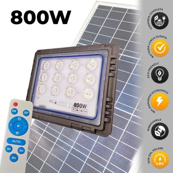 FARO 800 WATT CON PANNELLO SOLARE TELECOMANDO BATTERIA LUNGA DURATA