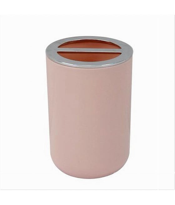 PORTA SPAZZOLINI BICCHIERE ACCESSORI BAGNO 2 FORI ROSA SILVER 79869