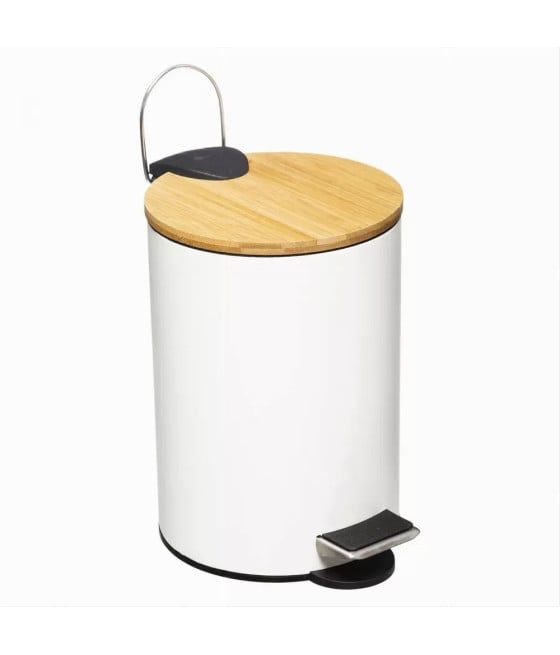 PATTUMIERA CESTINO PORTARIFIUTI 3LT METALLO BIANCO CON COPERCHIO BAMBÙ