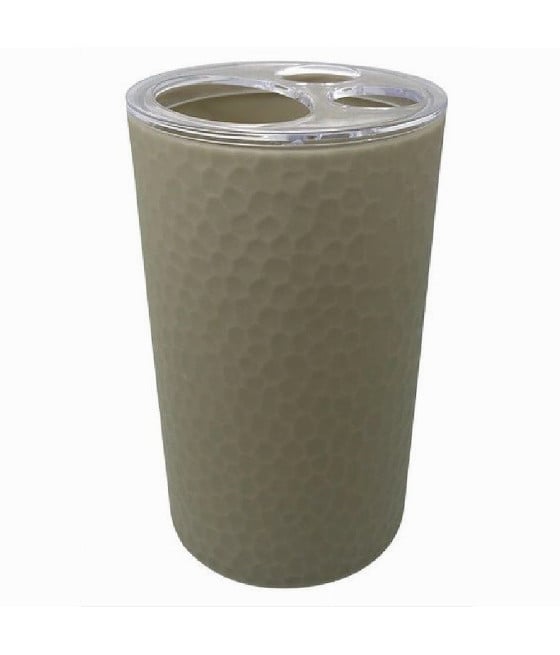 PORTA SPAZZOLINI BICCHIERE ACCESSORIO BAGNO BEIGE 3 FORI 79178