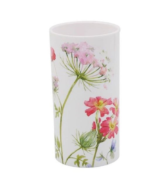 BICCHIERE PORTA SPAZZOLINO BIANCO IN PLASTICA BAGNO CON FIORI 69923