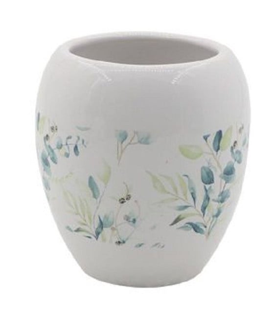 BICCHIERE PORTASPAZZOLINO DECORATO FIORI FOGLIE ACCESSORI BAGNO 87050