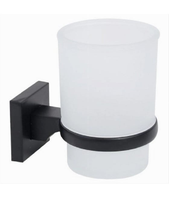 PORTASPAZZOLINI BICCHIERE VETRO ACCIAIO MURO NERO STILE MINIMAL 79985