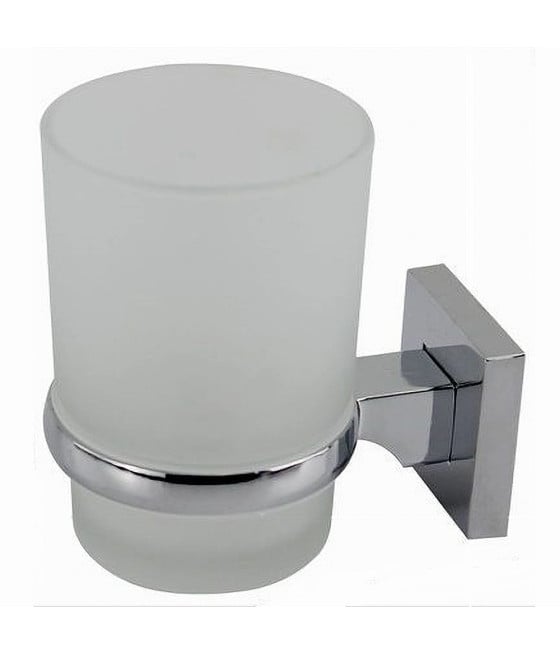 PORTA SPAZZOLINI DENTIFRICIO BICCHIERE VETRO SATINATO PARETE BAGNO SQU