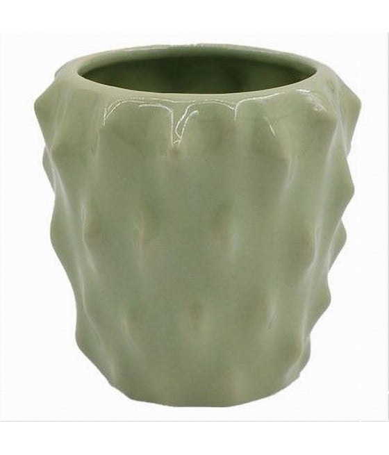 BICCHIERE PORTA SPAZZOLINI CERAMICA VERDE EFFETTO CACTUS BAGNO 79934
