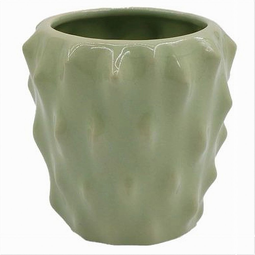 BICCHIERE PORTA SPAZZOLINI CERAMICA VERDE EFFETTO CACTUS BAGNO 79934