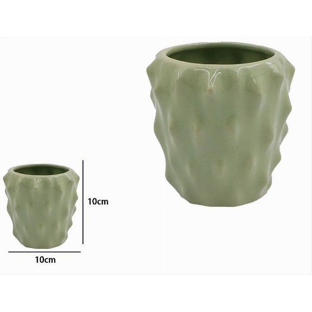 BICCHIERE PORTA SPAZZOLINI CERAMICA VERDE EFFETTO CACTUS BAGNO 79934