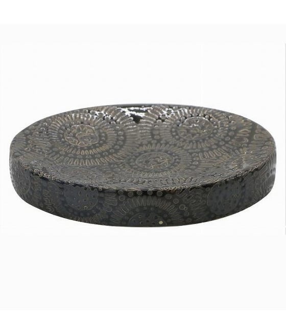 PIATTINO SAPONE PORTASAPONETTA MOTIVO ETNICO NERO ARREDO BAGNO 79965