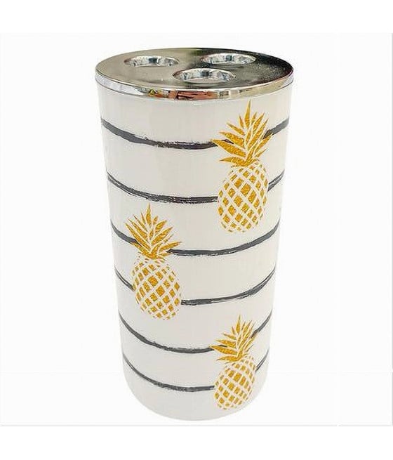 BICCHIERE PORTA SPAZZOLINO A 3 FORI CON ANANAS ARREDO DA BAGNO 69759