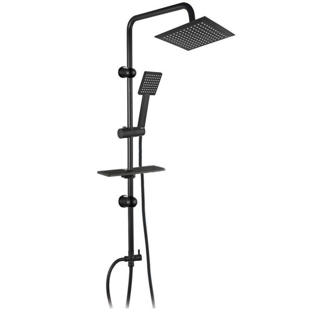 Trade Shop - Set Asta Saliscendi Nera Colonna Doccia Con Soffione Fisso Doccetta 87126 Bagno -