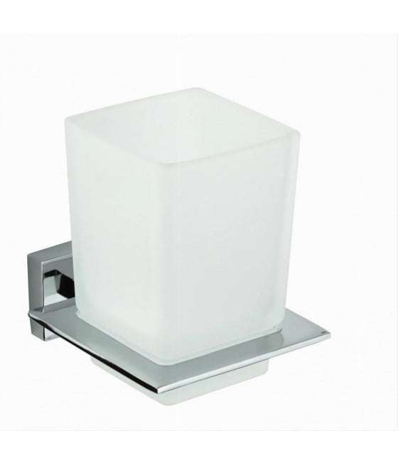 PORTA SPAZZOLINI CON BICCHIERE VETRO PARETE ARREDO BAGNO CUBO 87213