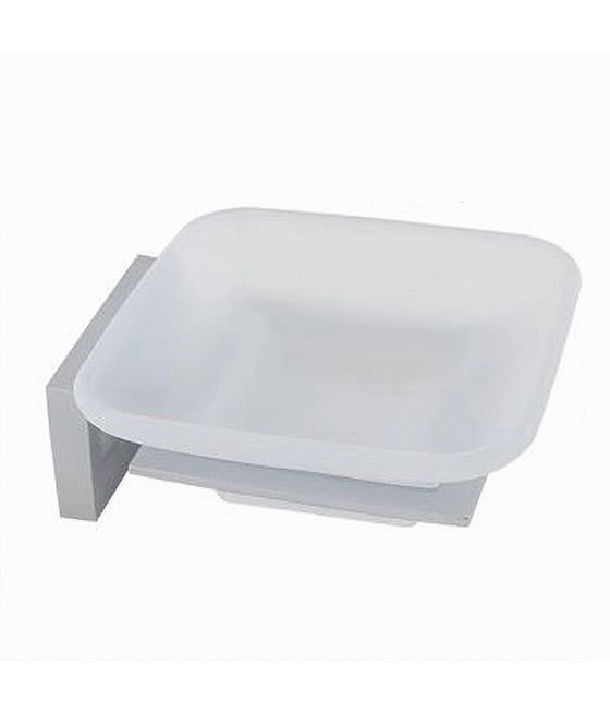 PORTA SAPONE ACCIAIO CON PIATTINO QUADRATO VETRO SATINATO PARETE BAGNO