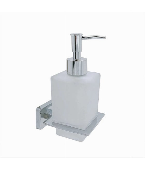 DISPENSER SAPONE CUBICO MURO ACCIAIO VETRO SATINATO 16CM BAGNO 87215