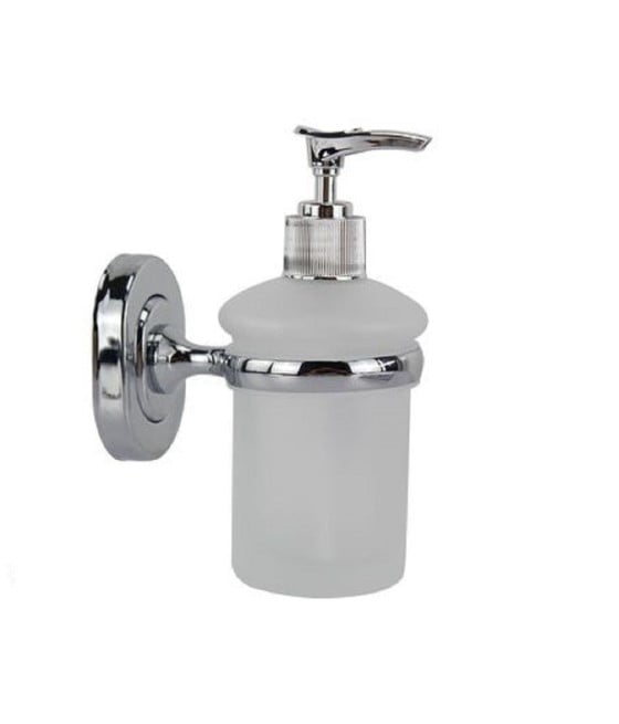 DISPENSER PORTASAPONE LIQUIDO VETRO SATINATO A PARETE BAGNO 15CM 69181
