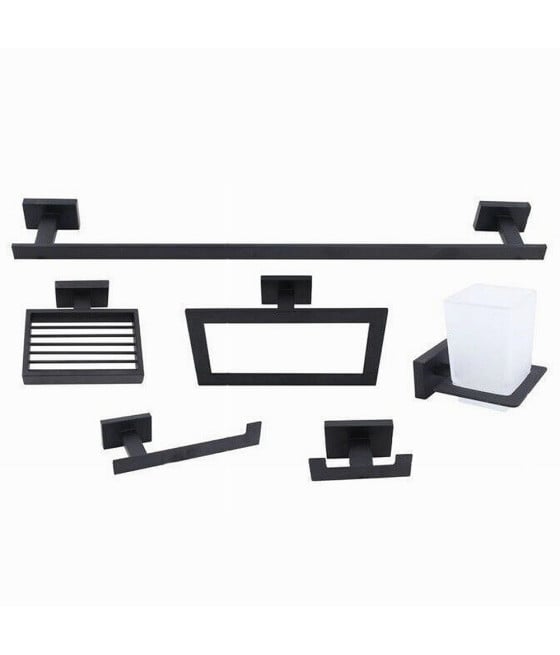 SET BAGNO NERO 6PZ PORTA ASCIUGAMANO ROTOLO BICCHIERE SPAZZOLINO 87262