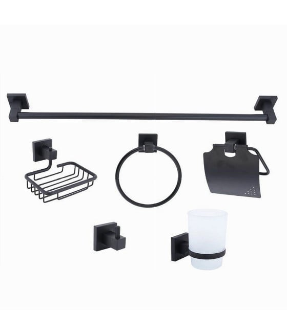 SET NERO 6PZ BAGNO PORTA ASCIUGAMANO ROTOLO BICCHIERE SPAZZOLINI 87261