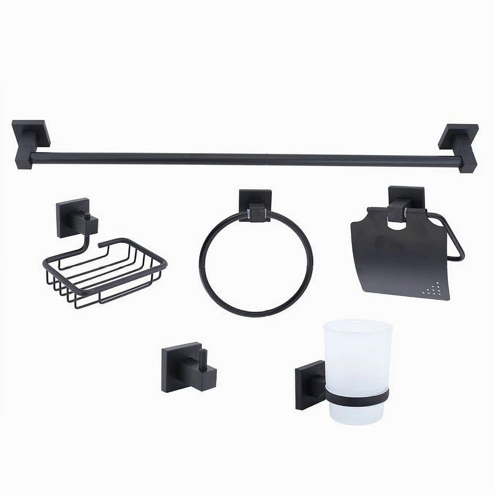 SET NERO 6PZ BAGNO PORTA ASCIUGAMANO ROTOLO BICCHIERE SPAZZOLINI 87261