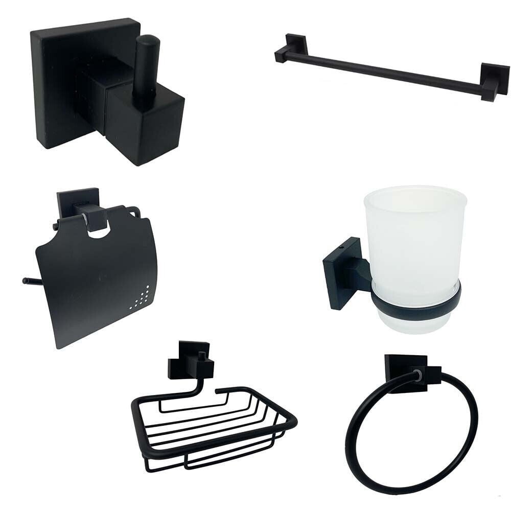 SET NERO 6PZ BAGNO PORTA ASCIUGAMANO ROTOLO BICCHIERE SPAZZOLINI 87261