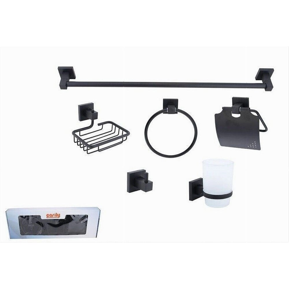 SET NERO 6PZ BAGNO PORTA ASCIUGAMANO ROTOLO BICCHIERE SPAZZOLINI 87261