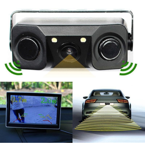 TELECAMERA RETROMARCIA CON SENSORE DI PARCHEGGIO 2 LED ANGOLO 170° NOTTURNA