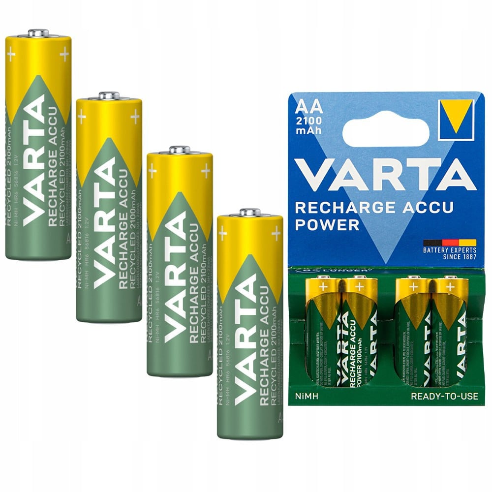 4 PILE VARTA STILO BATTERIE AA ALKALINE RICARICABILI 2100mAh NiMH HR6 1.2V ACCU