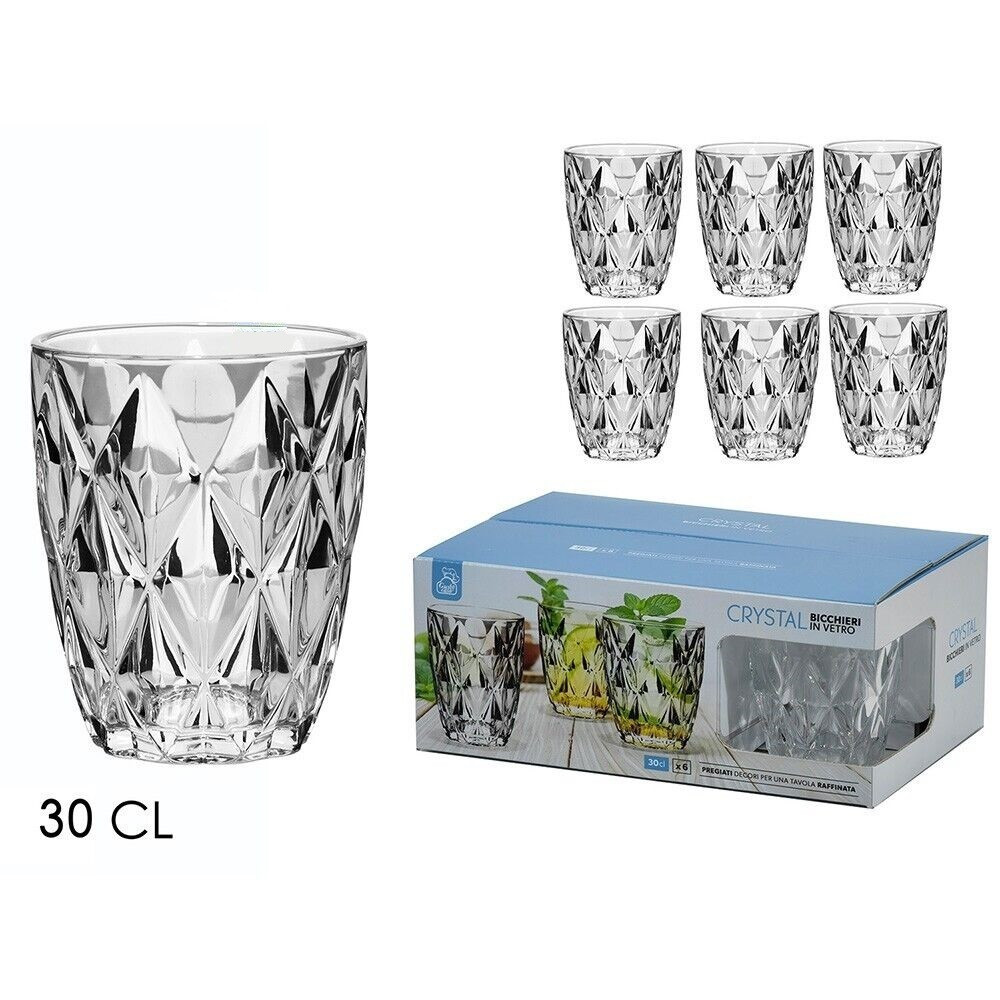 SET 6 BICCHIERI CRYSTAL 30CL IN VETRO TRASPARENT PER BIBITE VINO ACQUA