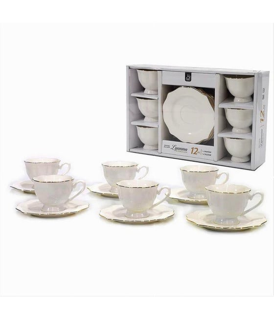 SET 12PZ SERVIZIO TÈ CAFFÈ 6 PIATTINI + 6 TAZZE ASSORTITI PORCELLANA