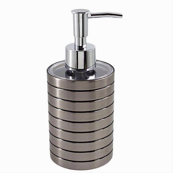 DISPENSER SAPONE LIQUIDO ARGENTO A RIGHE MODERNO ARREDO BAGNO 10388