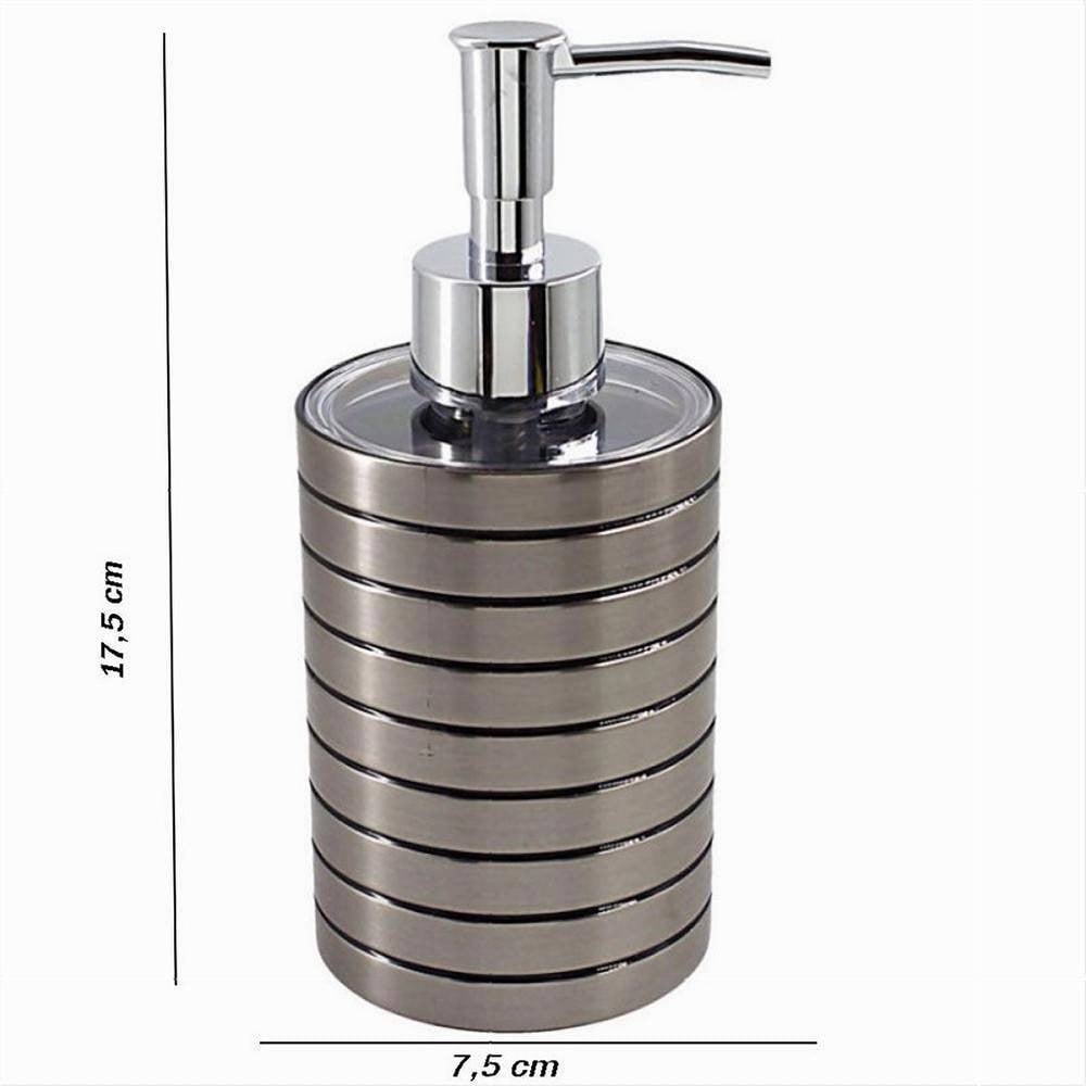 DISPENSER SAPONE LIQUIDO ARGENTO A RIGHE MODERNO ARREDO BAGNO 10388