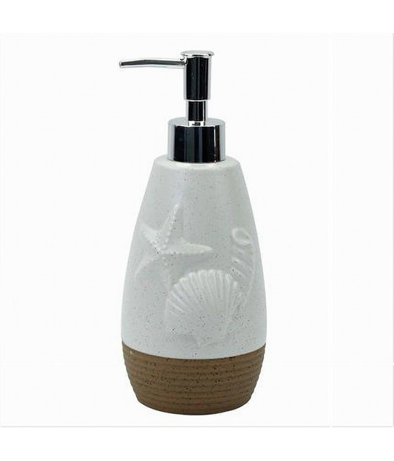 DISPENSER SAPONE BIANCO DECORO MARINO BASE RIGATA MARRONE BAGNO 79268