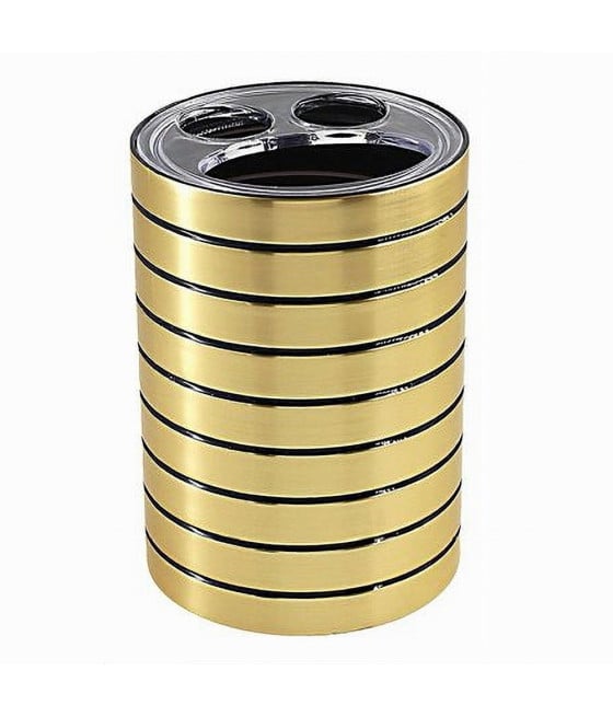 PORTA SPAZZOLINI BICCHIERE 3 FORI ORO RIGHE MODERNO ARREDO BAGNO 10385