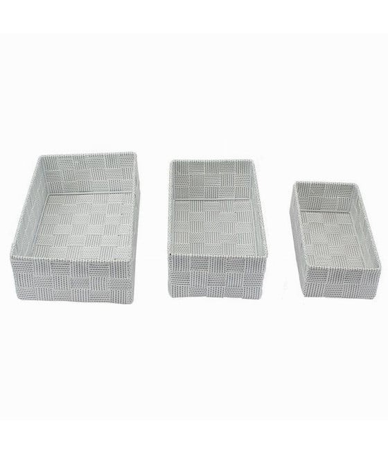 SET 3PZ SCATOLA PORTAOGGETTI TESSUTO INTRECCIATO GRIGIO CHIARO 79054