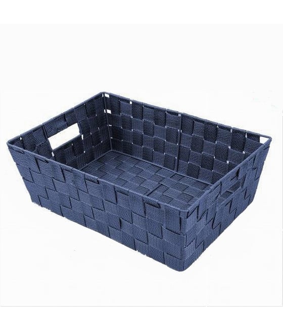 PORTA OGGETTI BLU CESTO IN TESSUTO INTRECCIATO CON MANIGLIE 79034