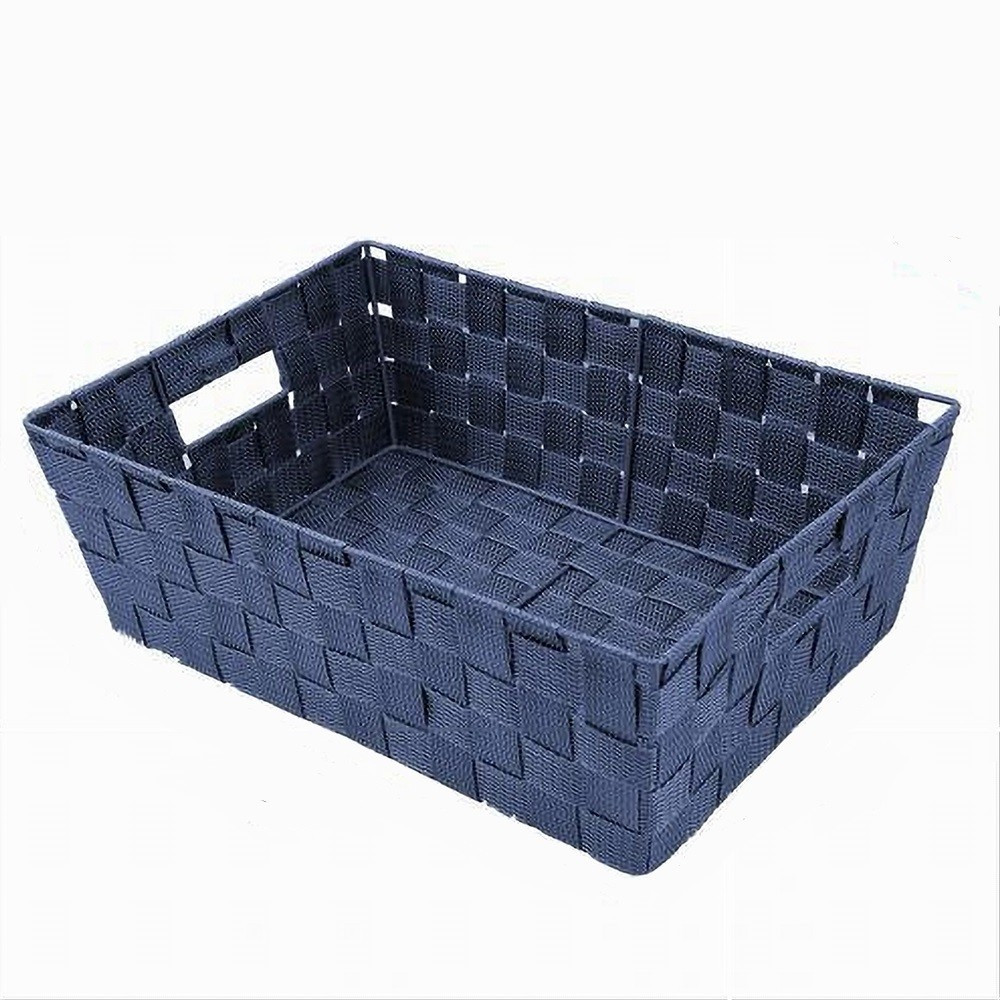PORTA OGGETTI BLU CESTO IN TESSUTO INTRECCIATO CON MANIGLIE 79034