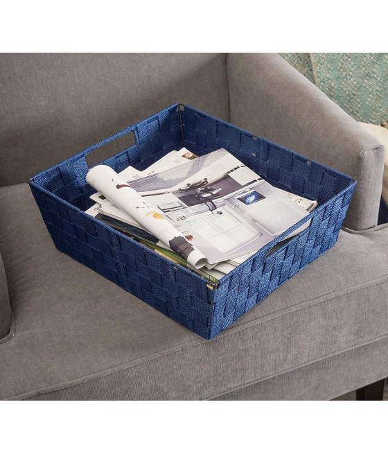 PORTA OGGETTI BLU CESTO IN TESSUTO INTRECCIATO CON MANIGLIE 79034