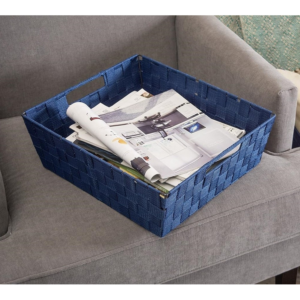 PORTA OGGETTI BLU CESTO IN TESSUTO INTRECCIATO CON MANIGLIE 79034