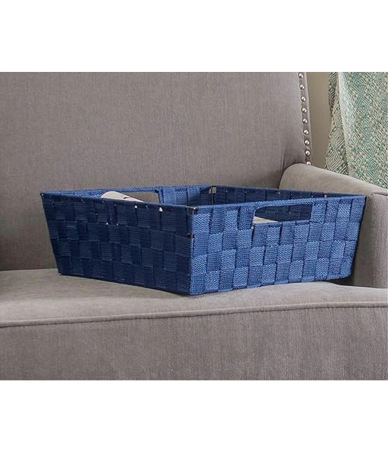 PORTA OGGETTI BLU CESTO IN TESSUTO INTRECCIATO CON MANIGLIE 79034