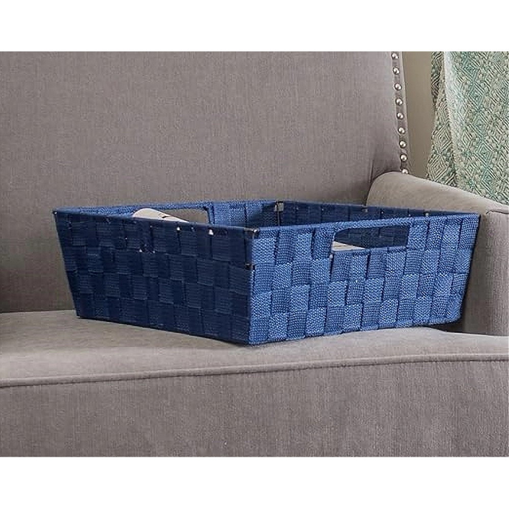 PORTA OGGETTI BLU CESTO IN TESSUTO INTRECCIATO CON MANIGLIE 79034