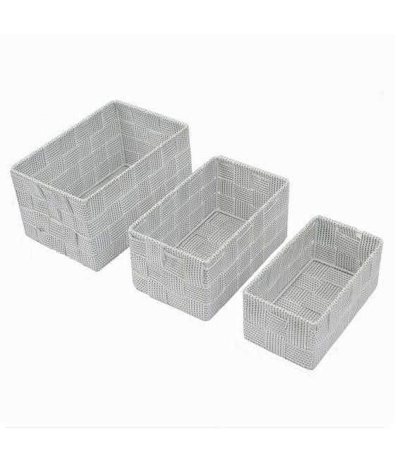 3 CESTINI TESSUTO SCATOLE ORGANIZER BAGNO PORTAOGGETTI MAKEUP GRIGIO C