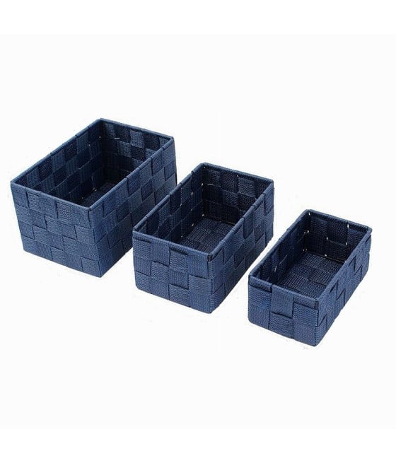 3CESTINI TESSUTO SCATOLE ORGANIZER BAGNO PORTAOGGETTI BAGNOSCHIUMA BLU
