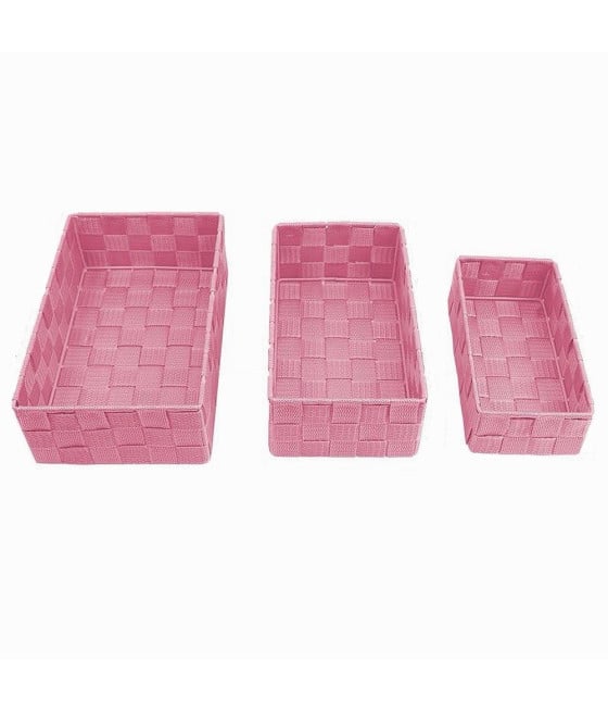 SET 3 PEZZI SCATOLA PORTA OGGETTI IN TESSUTO INTRECCIATO ROSA 79059