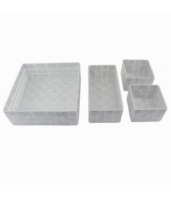 4PZ CONTENITORI GRIGIO CHIARO SCATOLA IN TESSUTO PORTAOGGETTI 79060