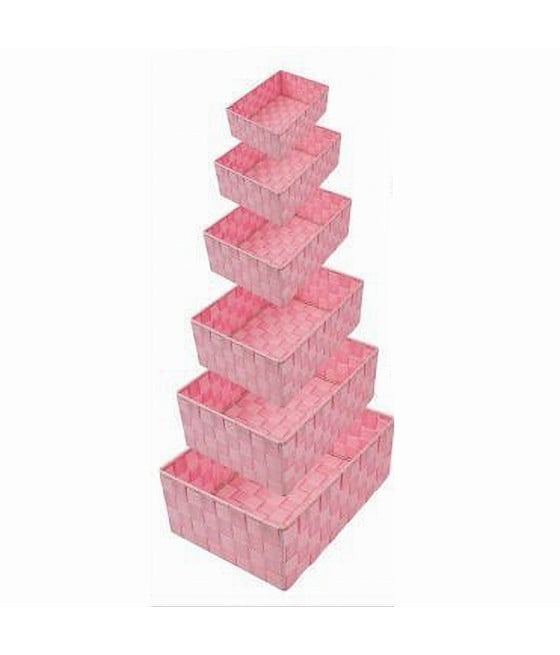 SET 6PZ SCATOLA IN TESSUTO ORGANIZER SCAFFALI PORTA OGGETTI ROSA 79071
