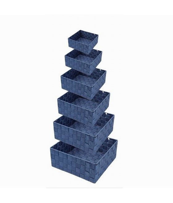 6PZ SCATOLA TESSUTO CONTENITORI ORGANIZER BAGNO PORTAOGGETTI BLU 79076