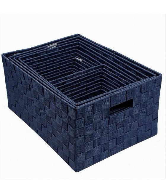 SET 21 PEZZI BOX SCATOLA IN TESSUTO PORTA OGGETTI CON MANICI BLU 79088