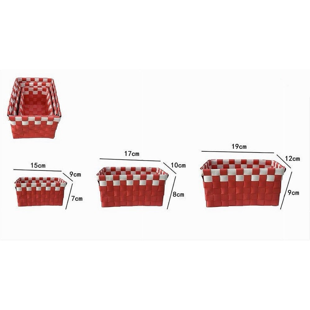 3 CESTINI PORTAOGGETTI TESSUTO BAGNO RETTANGOLARI ROSSO BIANCO 59083