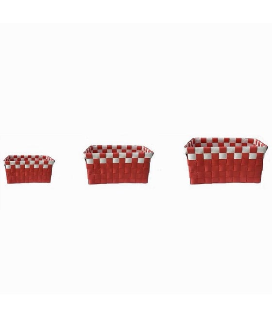 3 CESTINI PORTAOGGETTI TESSUTO BAGNO RETTANGOLARI ROSSO BIANCO 59083