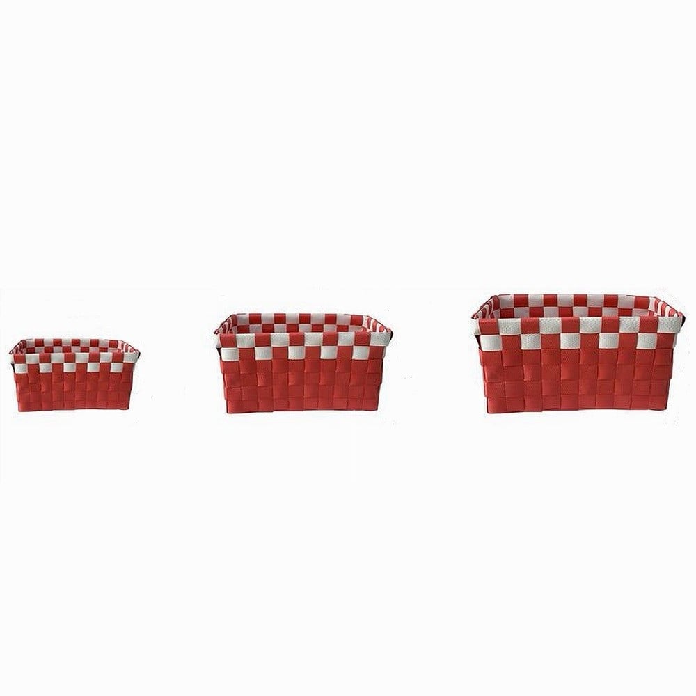 3 CESTINI PORTAOGGETTI TESSUTO BAGNO RETTANGOLARI ROSSO BIANCO 59083
